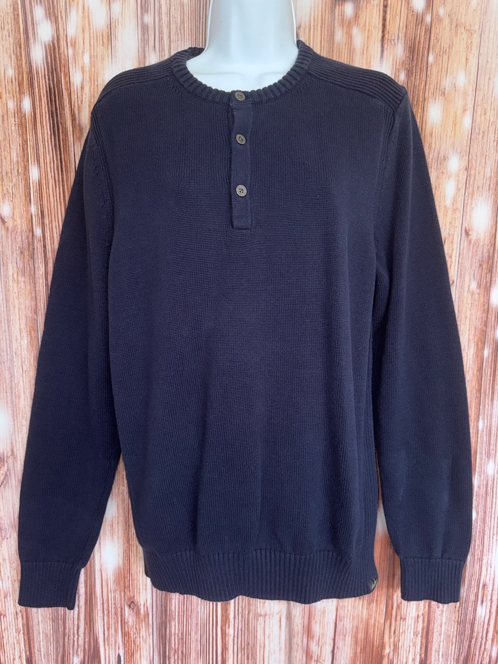 Eddie Bauer Mens 3 Button Blue Pullover Sweater